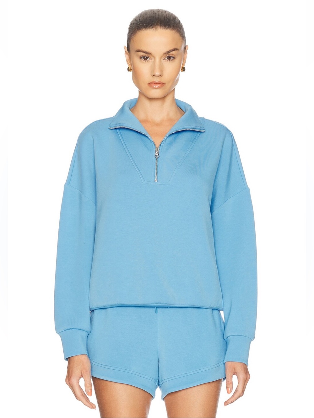 Varley Hawley Sweater & Ollie Shorts Matching Set in Azure Blue Size S/M